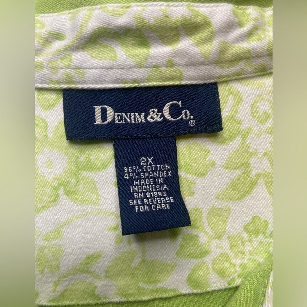 Denim & Co. Green Button Shacket Down Floral Accent Cottagecore 3/4 Sleeve‎ BB52 - Picture 5 of 8